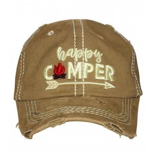 Happy Camper Embroidered  Hombre Mujer Factory Distressed Baseball Cap Khaki Hat  eb-18963766